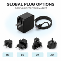 Chargeur GaN 65W, charge rapide PD, adaptateur secteur USB-C, protection OTP, câble ignifuge PC 1,5 m, prise fixe UK, ordinateur portable, téléphone, tablette