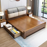 Lit en bois de style chinois moderne, lit king size, mobilier de chambre à coucher, lit double avec coffre de rangement, en bois d'hévéa, mobilier d'hôtel simple