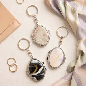 Oval Metal Compact <b>Mirror</b> Keychain Marbled Acetate <b>Acrylic</b> Top Plate Silver Plated Double Sided Pocket Vanity <b>Mirror</b> Charm Bulk - Product Image 5