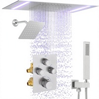 Ensemble de robinetterie de douche double à contrôle thermostatique, finition brossée, montage mural, avec tête LED 14x20 pouces et douchette à main 6 pouces, pour hôtel