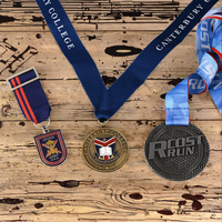 Médaille de récompense sportive personnalisée en métal moulé, style rétro argent bronze, avec double logo 3D, impression typographique et ruban de sublimation