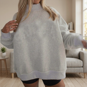 Women Oversized <b>Mock</b> Neck Sweatshirt Gray Fleece Pullover Turtle Neck Hoodie Regular Sleeve Embroidered Eco-Friendly Casual - Product Image 4