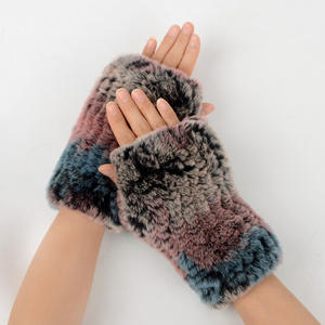Vente flash : Gants en fourrure de lapin véritable tricotés, gants d'hiver, mitaines, manchettes, neufs, 100% fourrure de lapin naturelle - Product Image 3