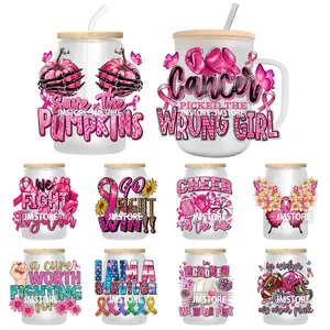 Calcomanías <span class=keywords><strong>de</strong></span> Transferencia UV DTF para Concientización sobre el Cáncer <span class=keywords><strong>de</strong></span> <span class=keywords><strong>Mama</strong></span>, para Vasos Libbey, Tazas, Resistentes al Agua, Etiqueta con Logotipo Personalizado, Listón Rosa - Product Image 1