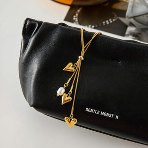Collar de Oro con Forma de Corazón y Perla Colgante, Joyería para Uso Diario de Mujer - Product Image 4