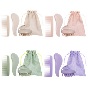 Wheat Straw Hair Massage <b>Comb</b> Set <b>Wide</b> Tooth Brush For Women Hair Styling Shower Use - Product Image 5