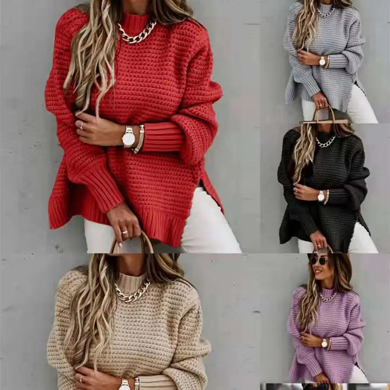 Winter Ladies Knitted Tops Loose Solid Color Pullover Sweatshirt Sueter Plus Size Long-sleeved Computer Knit Women's Sweater