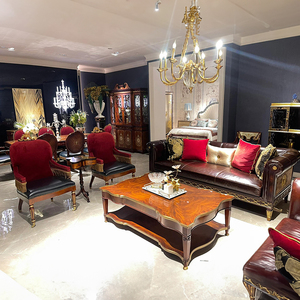 Set furnitur ruang tamu klasik Inggris mewah bingkai kayu mahoni Solid Sofa Inggris antik kulit