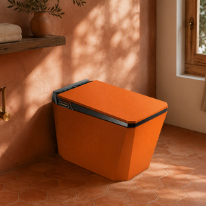 Inodoro Inteligente de Color Naranja con Marco Negro, Bidé de Una Pieza, Forma Cuadrada, Sin Borde, Descarga Automática, Asiento con Calefacción, Panel Táctil - Product Image 6