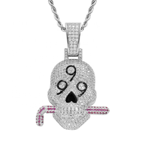 Collier en laiton plaqué or véritable avec zircon hip hop avec pendentif crâne