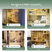 Rumah Kucing Villa Kucing dari Kayu Padat dan Papan Densitas, Kandang Kucing Indoor, Cattery Ekstra Besar, Kandang Terintegrasi dengan Rangka Panjat Terbuka