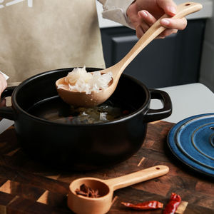 Juego de utensilios de madera de 6 piezas, espátula, cuchara, cucharón y colador de madera de haya para cocinar, freír y servir. - Product Image 2