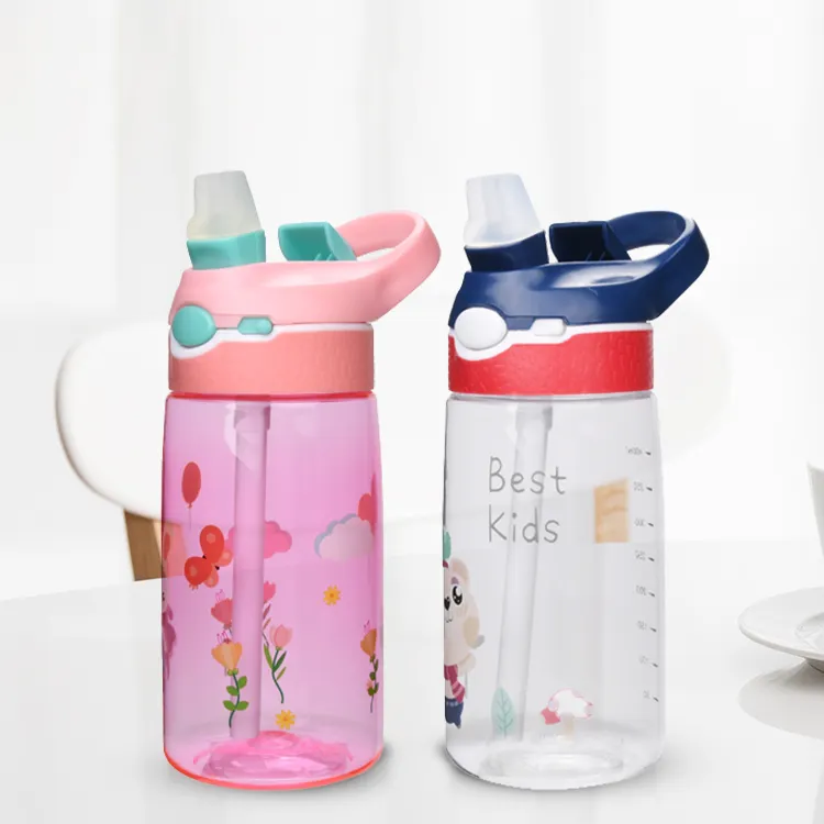 Aohea graziosa bottiglia d'acqua per bambini a prova di fuoriuscita facile da pulire lavabile per lavastoviglie 16 oz BPA bottiglie d'acqua gratuite per bambini con paglia