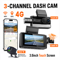 Caméra embarquée 3 canaux 2K 4G avec écran tactile 3 pouces, GPS, WiFi, BSD, diffusion vidéo en direct à distance, lecture de carte TF
