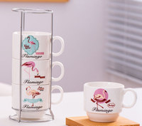 Ensemble de 4 tasses à café empilables de 170ml avec support, support durable et élégant, y compris métal, camping, céramique blanche, style américain
