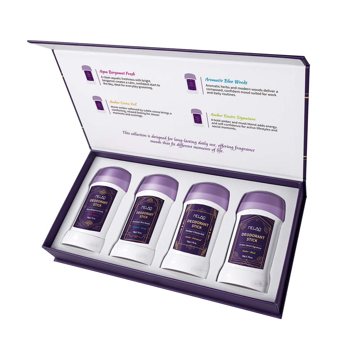 คอลเลกชันสติ๊กระงับกลิ่นกายกลิ่นหอม 50 มล.*4