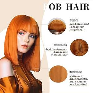 <span class=keywords><strong>Cheveux</strong></span> BOB lisses couleur cuivrée les plus vendus, 12 pouces, aspect naturel, fibre résistante à la chaleur, densité 150 %, sans colle - Product Image 2