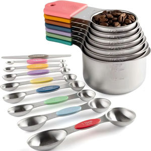 Ensemble de 16 tasses à mesurer magnétiques en acier inoxydable à poignée colorée et cuillères à double face pour outils de cuisson de cuisine avec logo personnalisé - Product Image 1