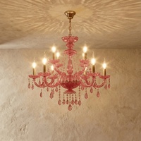 Lustre en cristal rose de style européen pour salon, salle à manger, luminaires suspendus d'intérieur