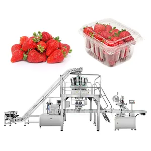 Automatic weighing fruit box cherry tomatoes strawberry packing filling and labeling labelling machine