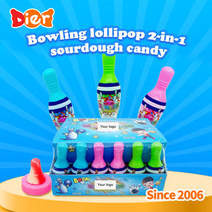 <span class=keywords><strong>Bonbons</strong></span> en gros personnalisés sous marque privée, sucettes colorées 2-en-1 en forme de boule de bowling avec poudre de sucre acidulé, <span class=keywords><strong>bonbons</strong></span> jouets pour enfants OEM/ODM - Product Image 2