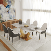 Table à manger rectangulaire en pierre frittée de luxe moderne VOXHOME USA, livraison directe en stock, pieds en métal doré, 6 places, style marbre