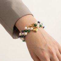 Bracelet en acier inoxydable avec pierres naturelles rayées brillantes et perles, idéal pour le quotidien, les fêtes, pour femme, ornement de mode délicat et assorti