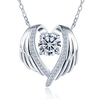 Collier pendentif ailes d'ange en moissanite certifiée GRA, plaqué rhodium, argent sterling 925