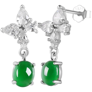 Boucles d'oreilles en jadeite véritable de qualité A, vert jade, avec motif papillon, jade de qualité glace, incrustation en argent S925, boucles d'oreilles haut de gamme pour femmes - Product Image 4