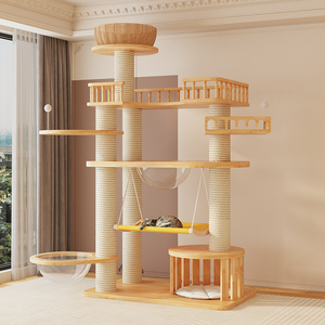 מתקני טיפוס לחתולים מעץ מלא, סיסל, ידידותיים לסביבה, בסגנון מגדל, 4 קומות, קרטון, סיטונאי, התאמה אישית - Product Image 1