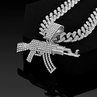 Ensemble de bijoux plaqué or 18 carats avec pendentif pistolet AK, chaîne cubaine glacée, unisexe, orné de cristaux et strass, pour rappeurs et amateurs de hip-hop