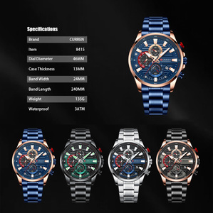 Montre à quartz CURREN 8415 pour homme, style dessin animé, sport, luxe, date, mouvement en alliage, acier inoxydable, mode affaires, antique, 3 ATM, 45 mm - Product Image 6