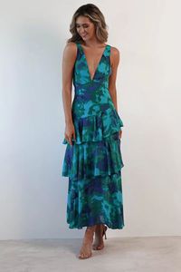 Bọc in hoa Ruffle Maxi Dress phụ nữ bãi biển boho phong cách Womens dài đầm voan không tay <span class=keywords><strong>sundress</strong></span> - Product Image 3