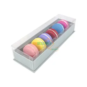 Custom Luxury 6 Macaron Cookie Rigid Cardboard Packaging Gift Box With Clear Plastic Lid