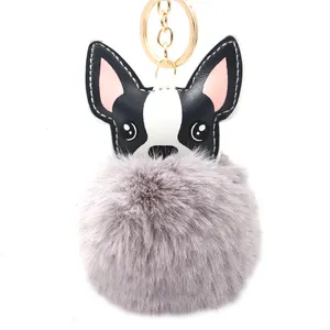 Cute Dog Shape Pom Pom Fur Ball Animal Key Rings for Promotional Gifts Key Chains Plush Ball Bag Pendant Holder