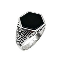 Kaanjewelry Vente en gros Bague artisanale turque en argent 925 plaqué rhodium, design vintage personnalisé, avec agate noire et onyx, thème islamique arabe pour homme