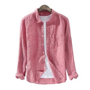 Chemise unisexe décontractée à manches longues en coton biologique et lin, personnalisable - Product Image 1