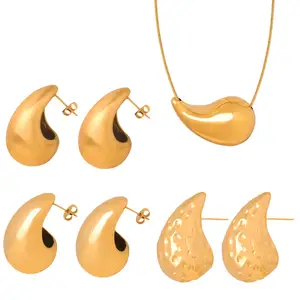 Stainless Steel Sparkle Earrings Fashion Water Drop Hoop High Polish Matte Earrings Waterproof 18K Gold Tarnish Free Women Girl