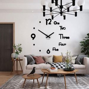 Creative 3D Frameless <b>Wall</b> Clock DIY Acrylic Digital Clock English Number <b>Wall</b> Sticker for Living Room Bedroom Office Decoration - Product Image 2