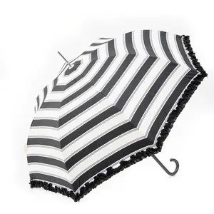 Preto e Branco Logotipo Personalizado Imagens Stripe Silk Printing Straight Umbrella 22 polegadas Luz Auto Abertura Vara guarda-chuvas