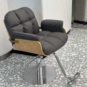 Fauteuil de Barbier Noir Rembourré, Chaise de Coiffure Pivotante avec Support Latéral, Mobilier Moderne pour Salon de Beauté - Product Image 5