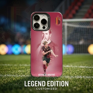 Coque de téléphone pour iPhone 16/15/13/12 ProMax avec impression personnalisée, motif joueur de football belge, dégradé <span class=keywords><strong>bordeaux</strong></span>, finition mate, antichoc - Product Image 1