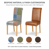 Chaise de salle à manger à dossier haut en laine mélangée à motif tartan, pieds en chêne massif, chaise d'appoint ergonomique rembourrée à dossier inclinable pour la maison, la salle à manger ou le café