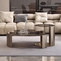 Luxuriöses Gold-Couchtisch-Set Hochwertiger Italienischer Moderner Couchtisch mit Glasplatte Runder Designer-Wohnzimmer-Couchtisch-Set