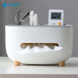Boîte à mouchoirs esthétique de luxe, rangement de bureau moderne de style nordique pour le salon, porte-mouchoirs blanc minimaliste avec pieds - Product Image 1
