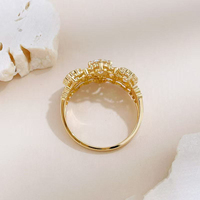 Anello Vintage in Pizzo Traforato con Diamante Coltivato in Laboratorio, Placcato in Oro Giallo 18K, Anello Cocktail Traforato per Signore