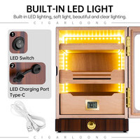 Humidor à cigares CIGARLOONG en bois de cèdre avec peinture piano, grande capacité, avec hygromètre et lumière LED