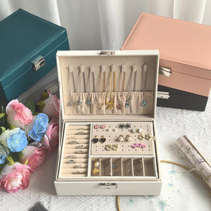 Boîte à <span class=keywords><strong>bijoux</strong></span> rectangulaire grande capacité multi-couches <span class=keywords><strong>pour</strong></span> boucles d'oreilles, colliers, bagues, en cuir PU, organisateur de rangement et d'exposition de <span class=keywords><strong>bijoux</strong></span> amovible - Product Image 2