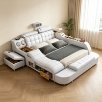 Lit double intelligent haut de gamme Tatami avec fonction massage, projecteur, audio Bluetooth et grand meuble de rangement pour home cinéma