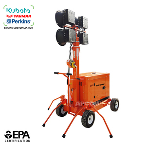 Générateur diesel Kubota télescopique portable de 9 m, 10 kW, 1000 W, avec tour d'éclairage LED pour travaux de construction en extérieur et entretien routier - Product Image 1